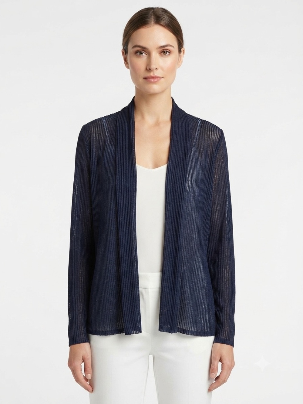 Always Indigo Women XL Cardigan Blue Open Front Sheer Knit Lightweight Cover Up
